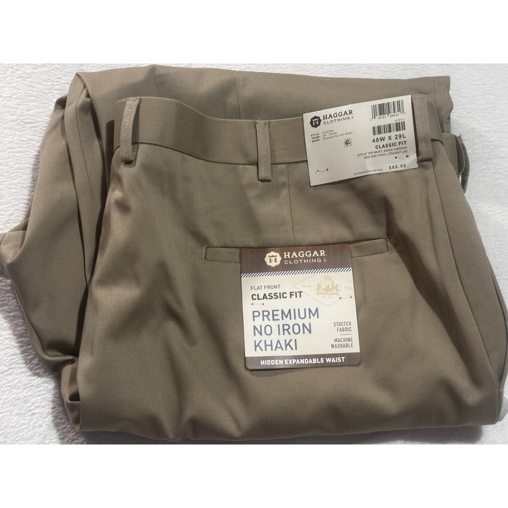 NEW Haggar Men's Iron Free‎ Premium Khaki Pleat Front 48x29 NWT Big & Tall